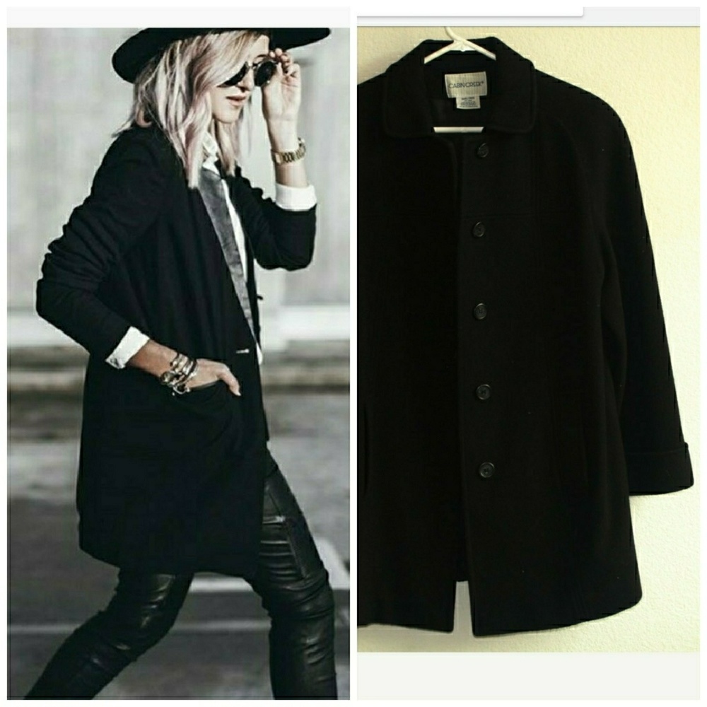 Oversized black wool coat. Cabin Creek, great